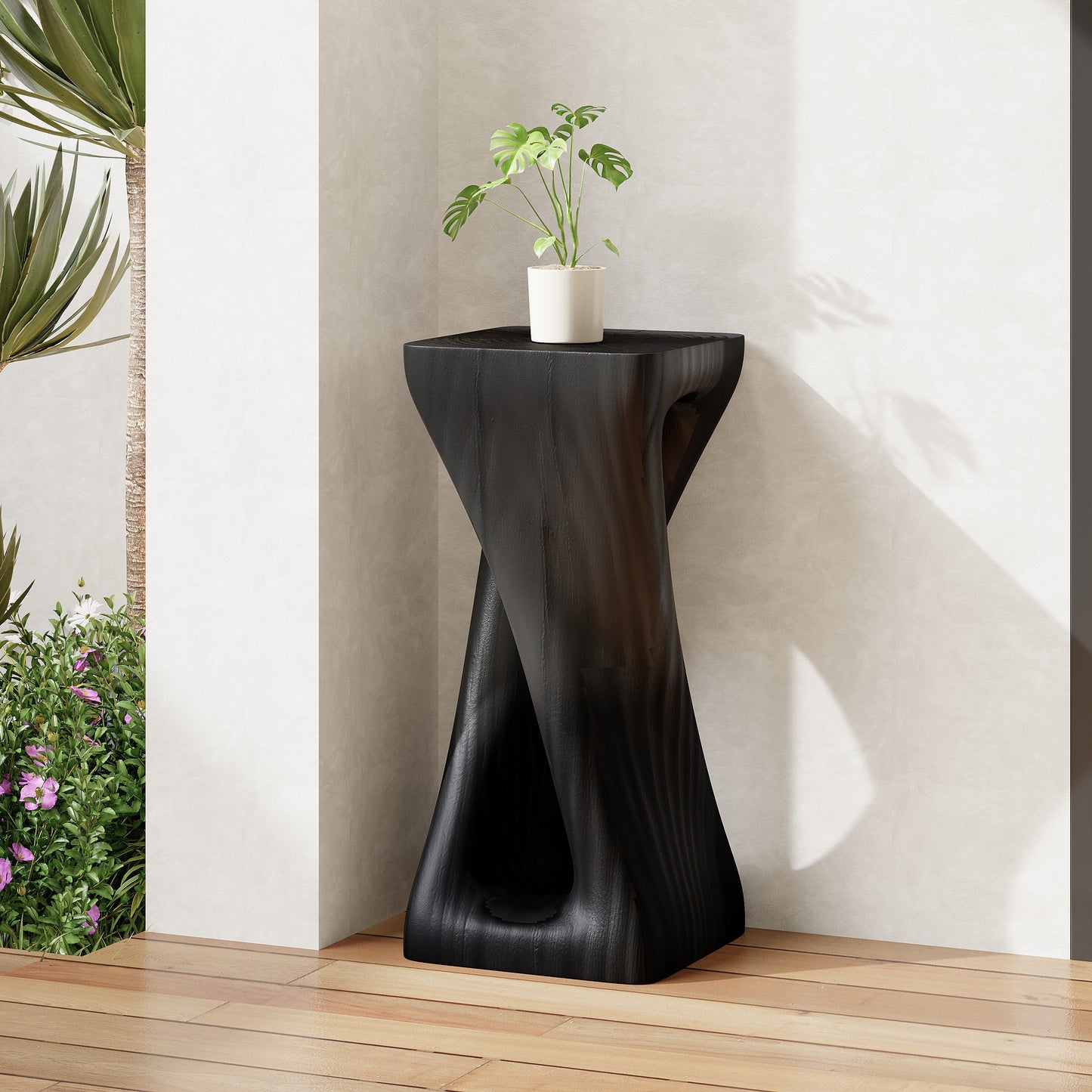 Outdoor Side Table,Twist Shape End Table,Decorative Accent