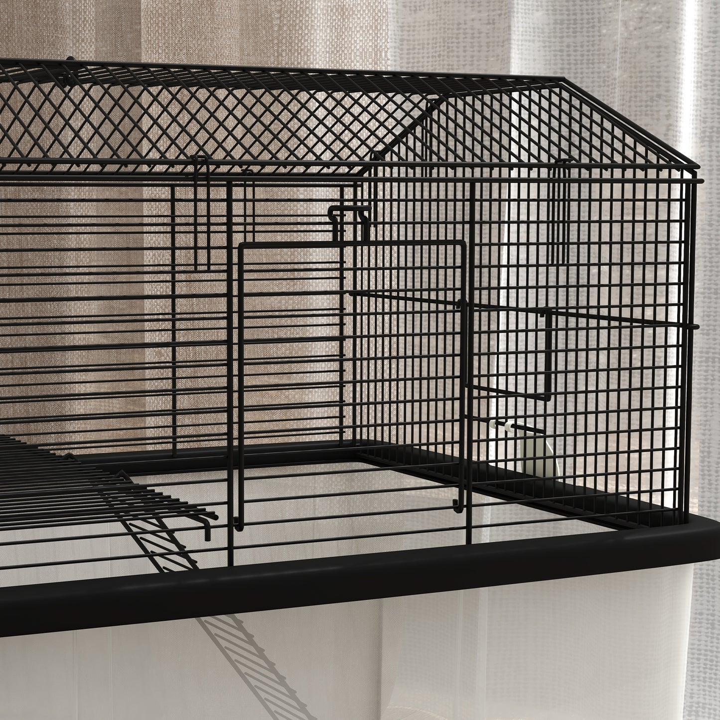22-Inch Small Animal Hamster Cage with Deep Base, Ramp & Wheels, Black
