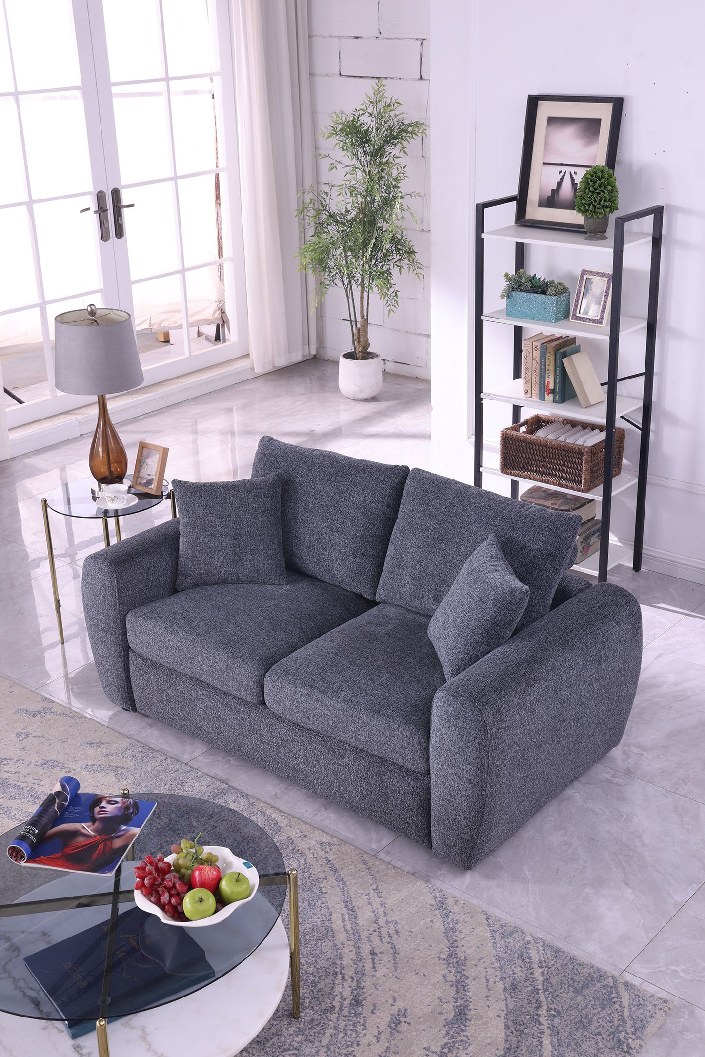 Modern Minimalist Gray Sofa - 2-Seater Medium-Soft Comfort