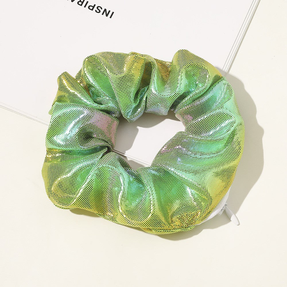 European & American Printed Satin Hair Ring with Zipper - Large Intestine Style