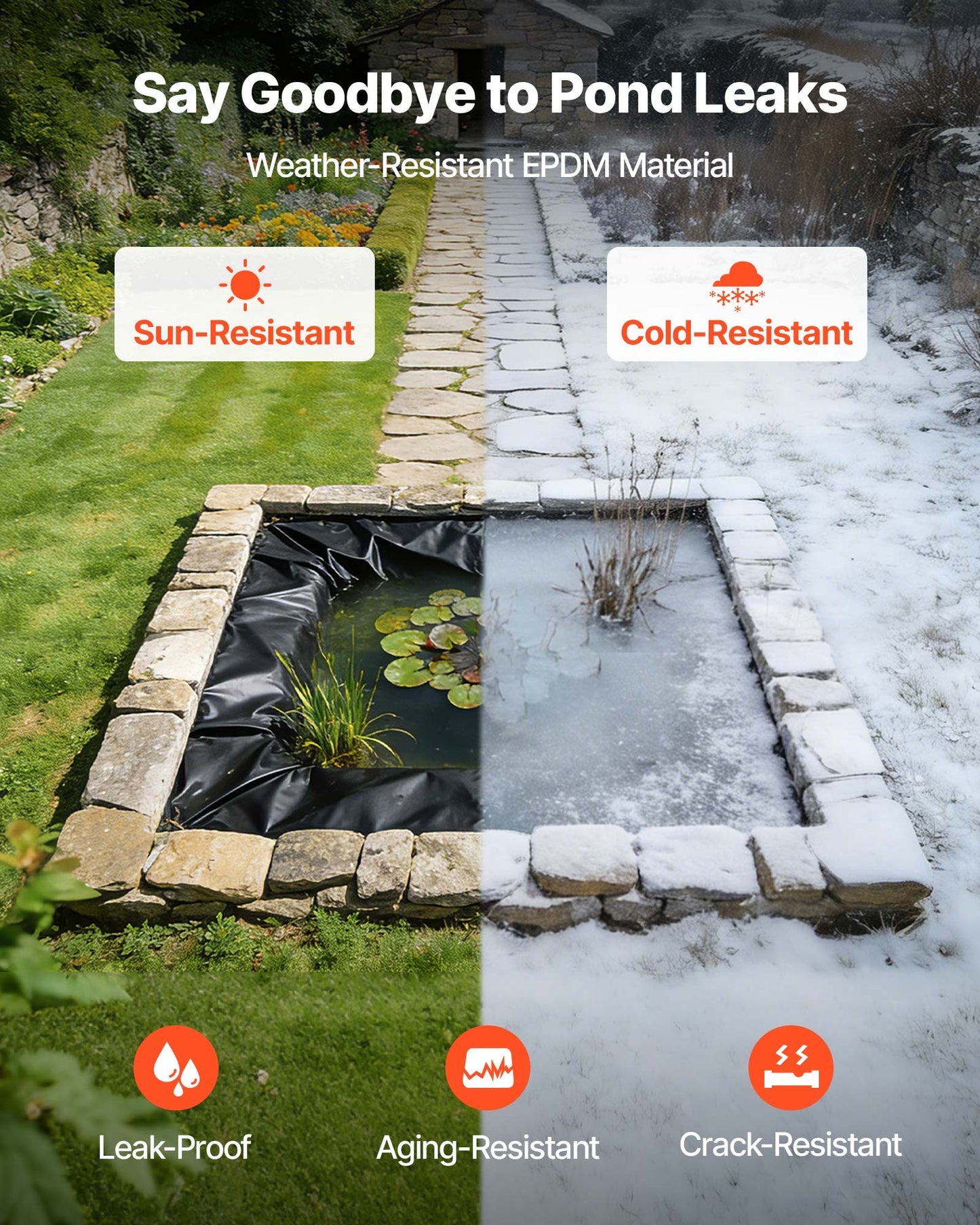 15x20 ft Pond Liner Kit with Underlayment - 45 Mil EPDM Waterproof for Outdoor Ponds