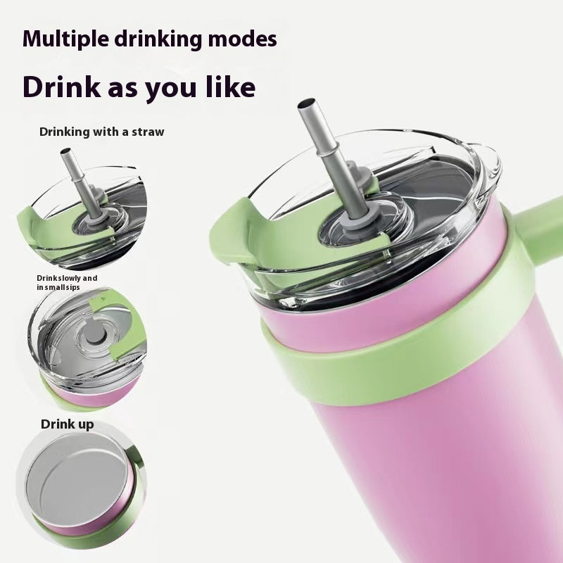 Large Capacity Stainless Steel Water Cup with Handle Strap 1L Insulated Drinkware