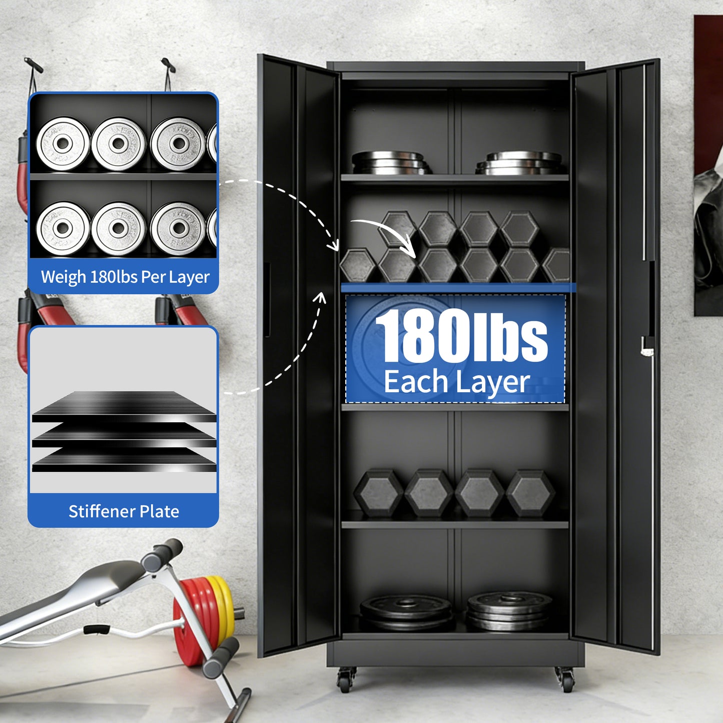 71H Metal Garage Storage Cabinet With Wheels And Lock, Heavy Duty