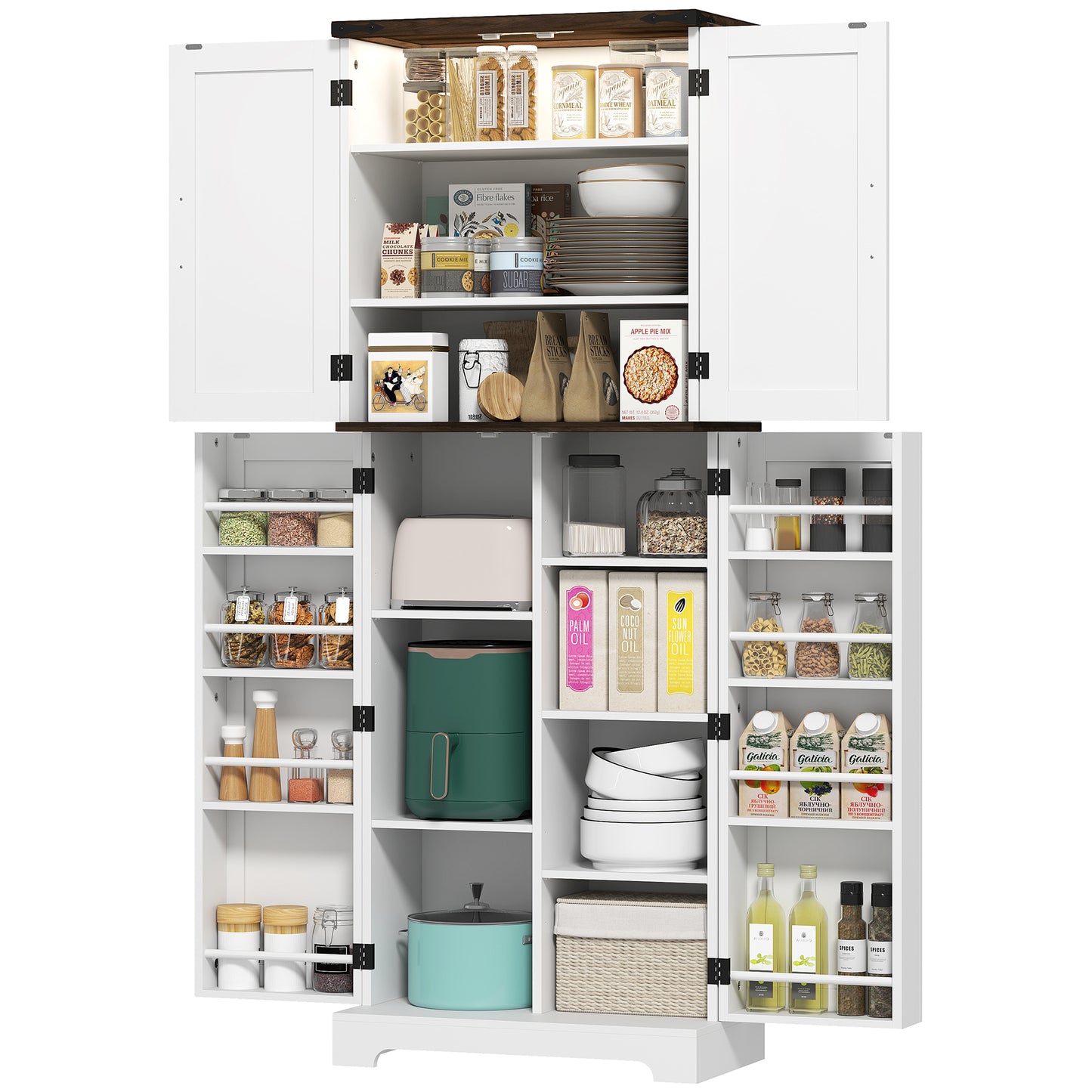 64" Tall Kitchen Pantry Cabinet with Adjustable Shelves & LED Light