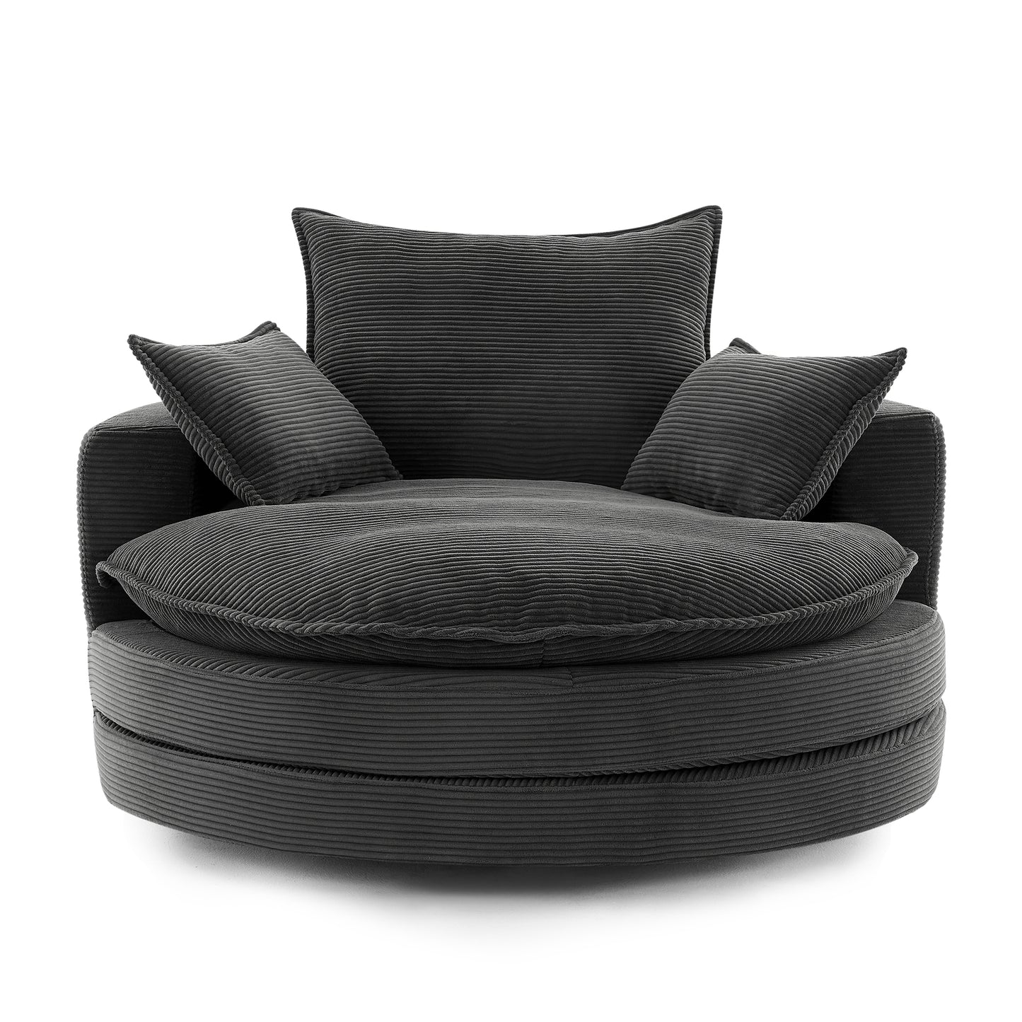 Oversized 360° Swivel Chair with Dual-Layer Cushions - Black