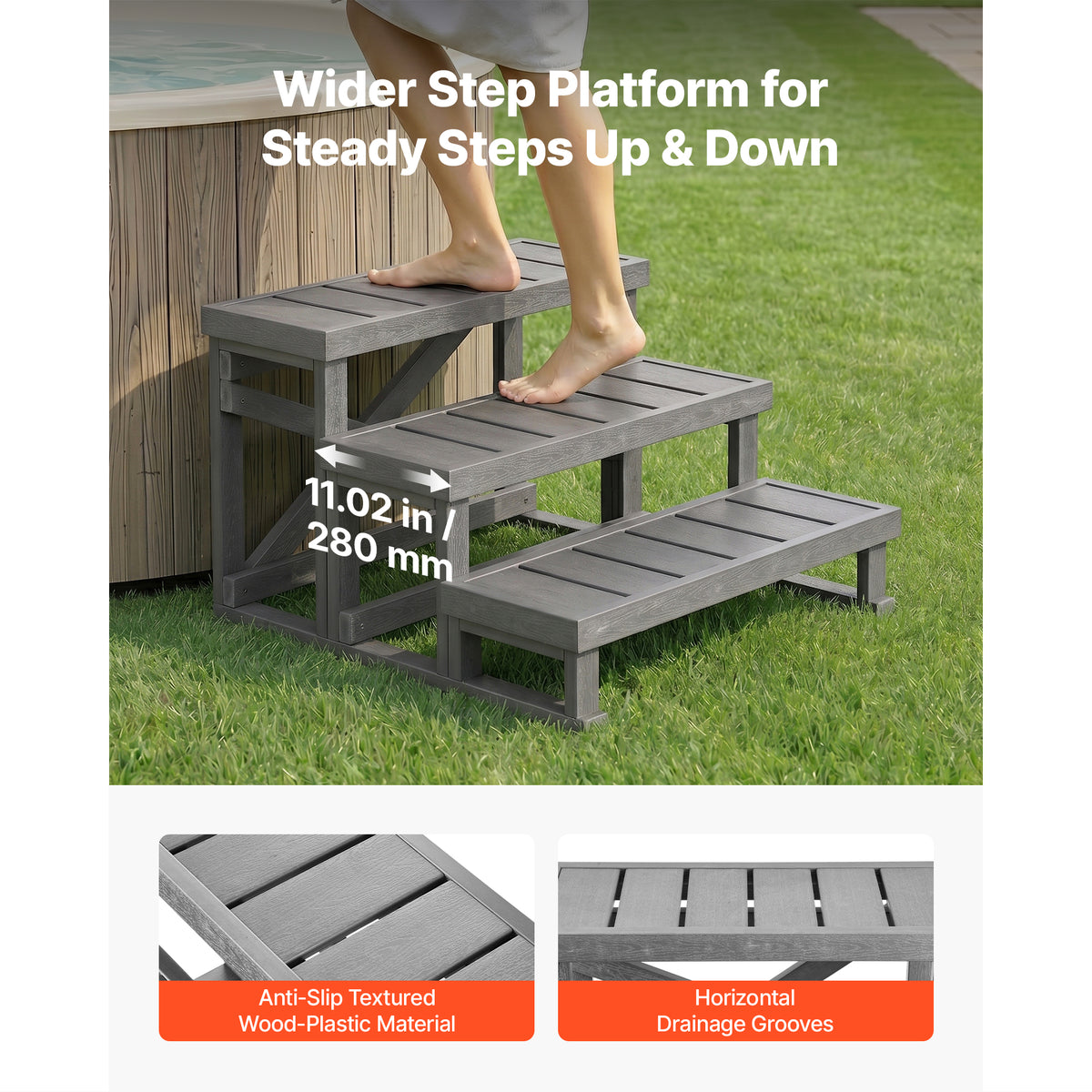 3-Step Pool & Spa Steps - Wide Outdoor Ladder, Non-Slip, Easy Assembly