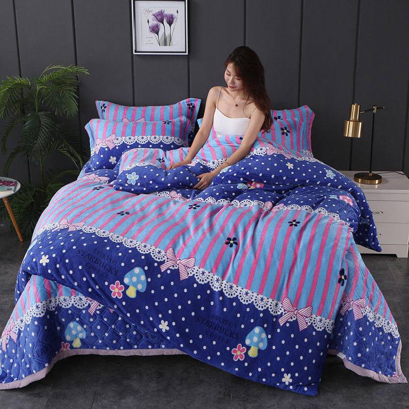 Winter Double-Sided Fleece Coral Quilt Cover Set - Thickened Warm Bedding