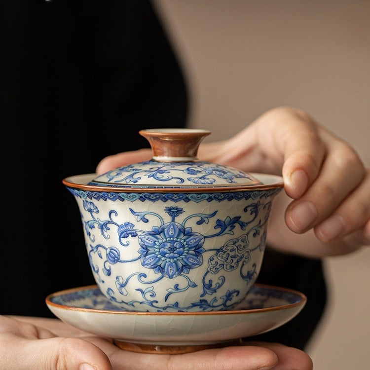 Elegant Blue and White Ru Ware Tea Cup Set with Multiple Variants