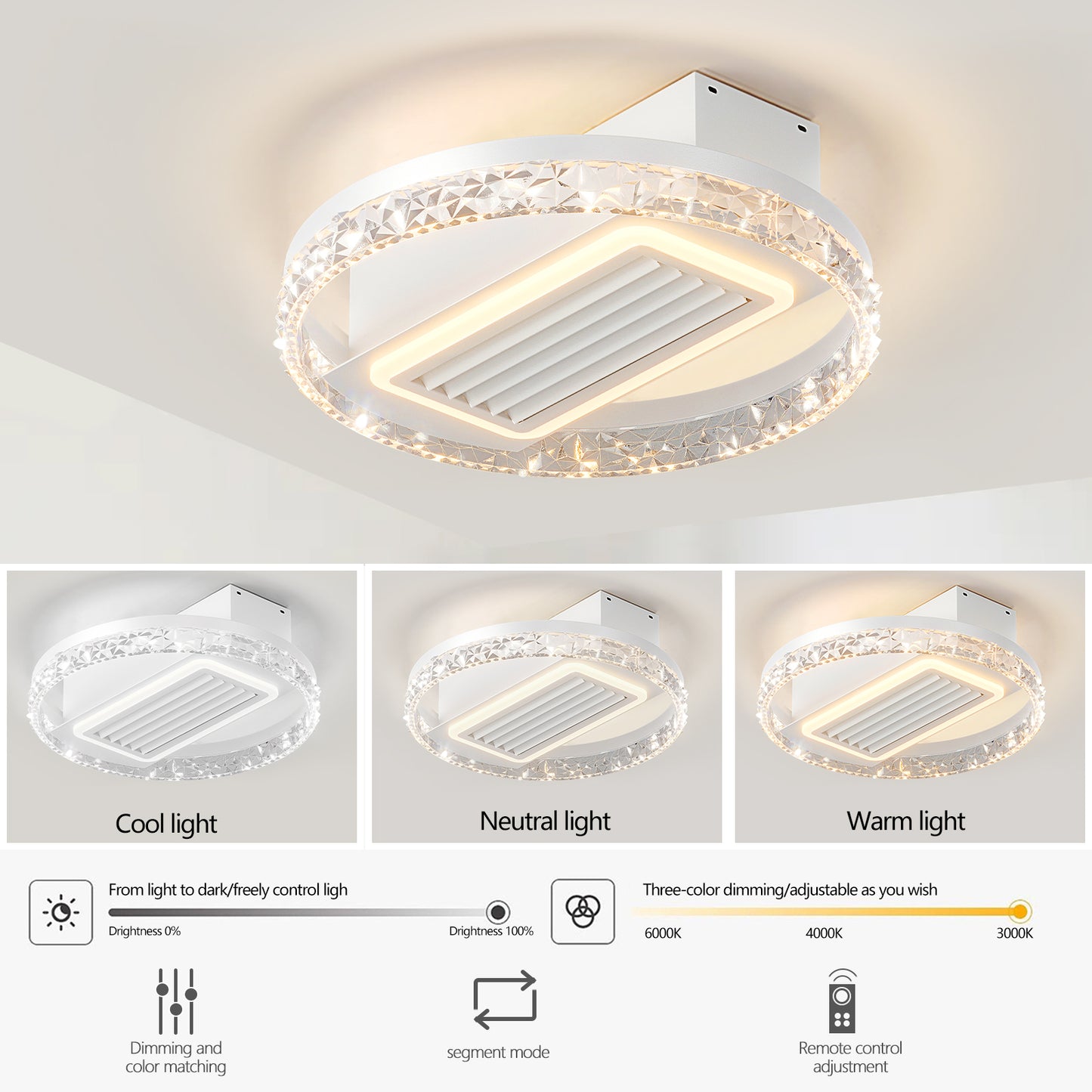 20-Inch LED Bladeless Ceiling Fan Light with Remote Control