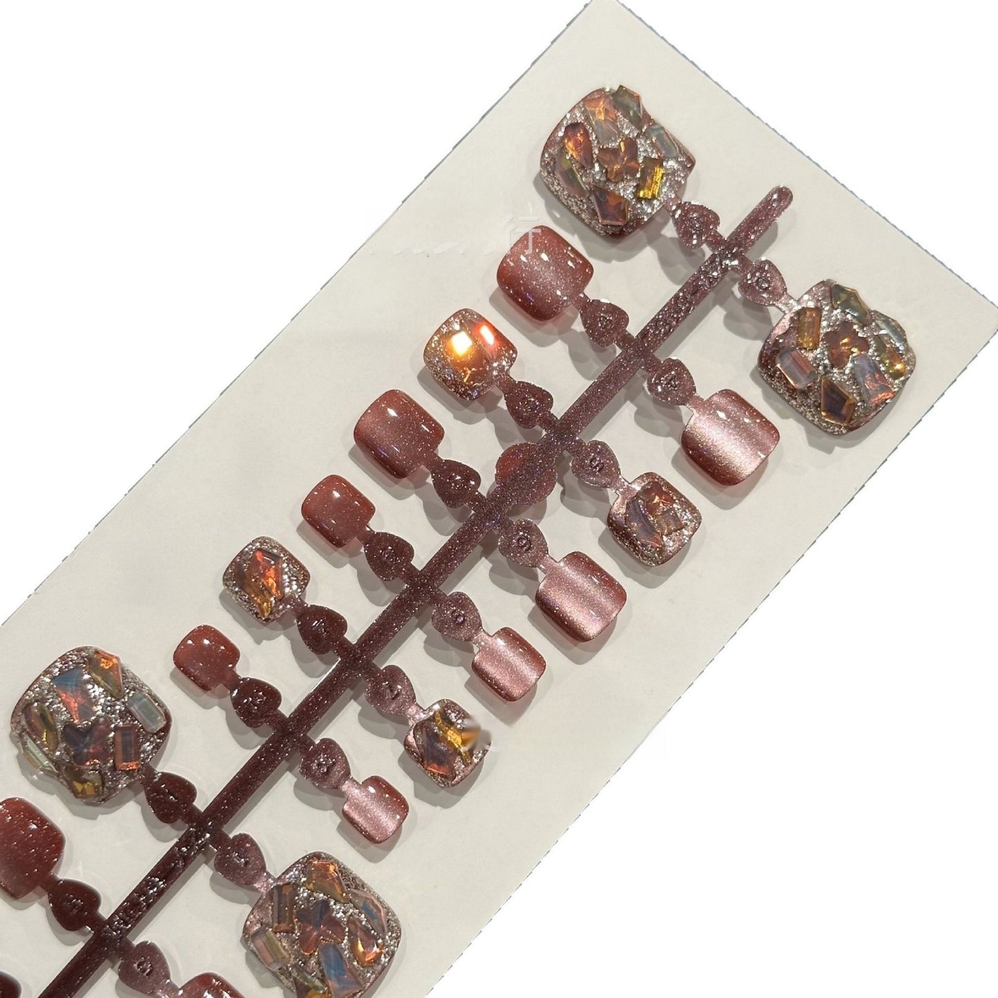 Toenail Wear Coffee Rhinestone UV Nail Art Kit - Cat's Eye, S,M,L Colors