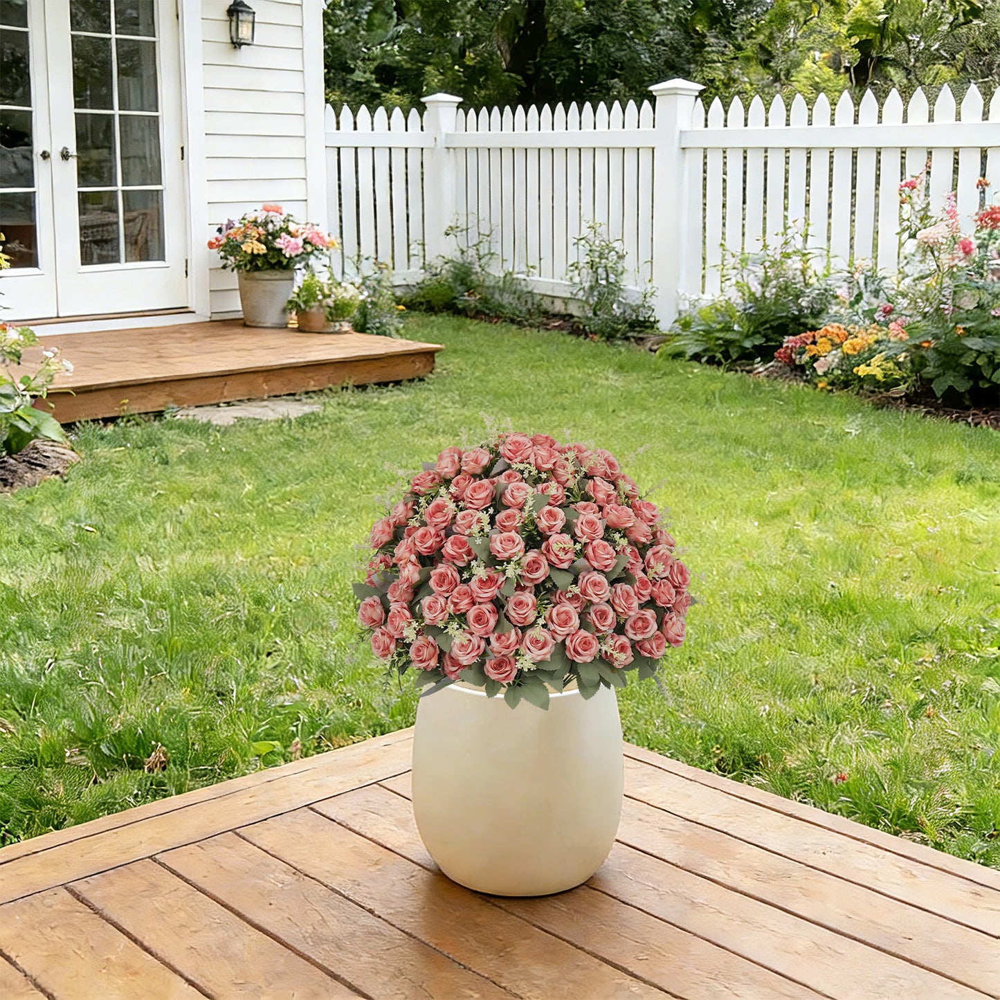 24-Inch Lifelike Artificial Rose Plant in Pot - Pink & Green