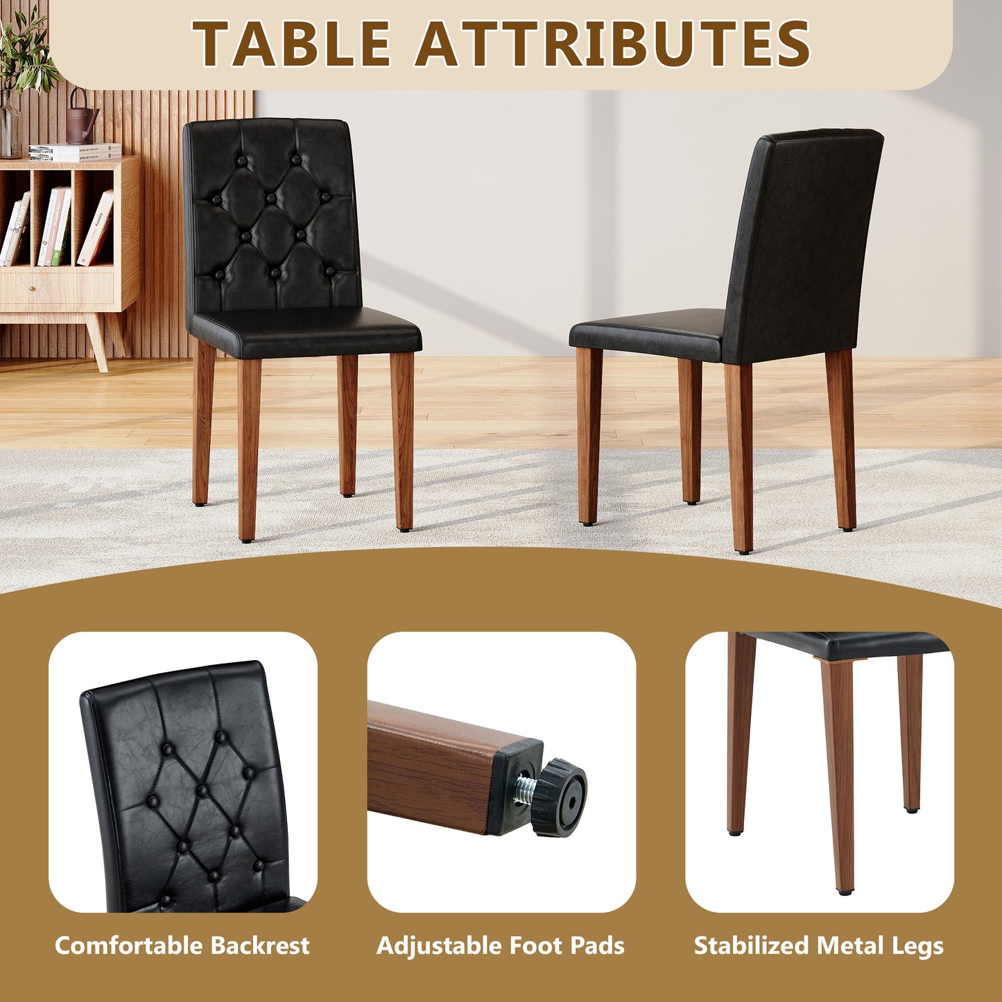 4-piece Set Of Black PU Dining Chairs Ergonomically Designed With A