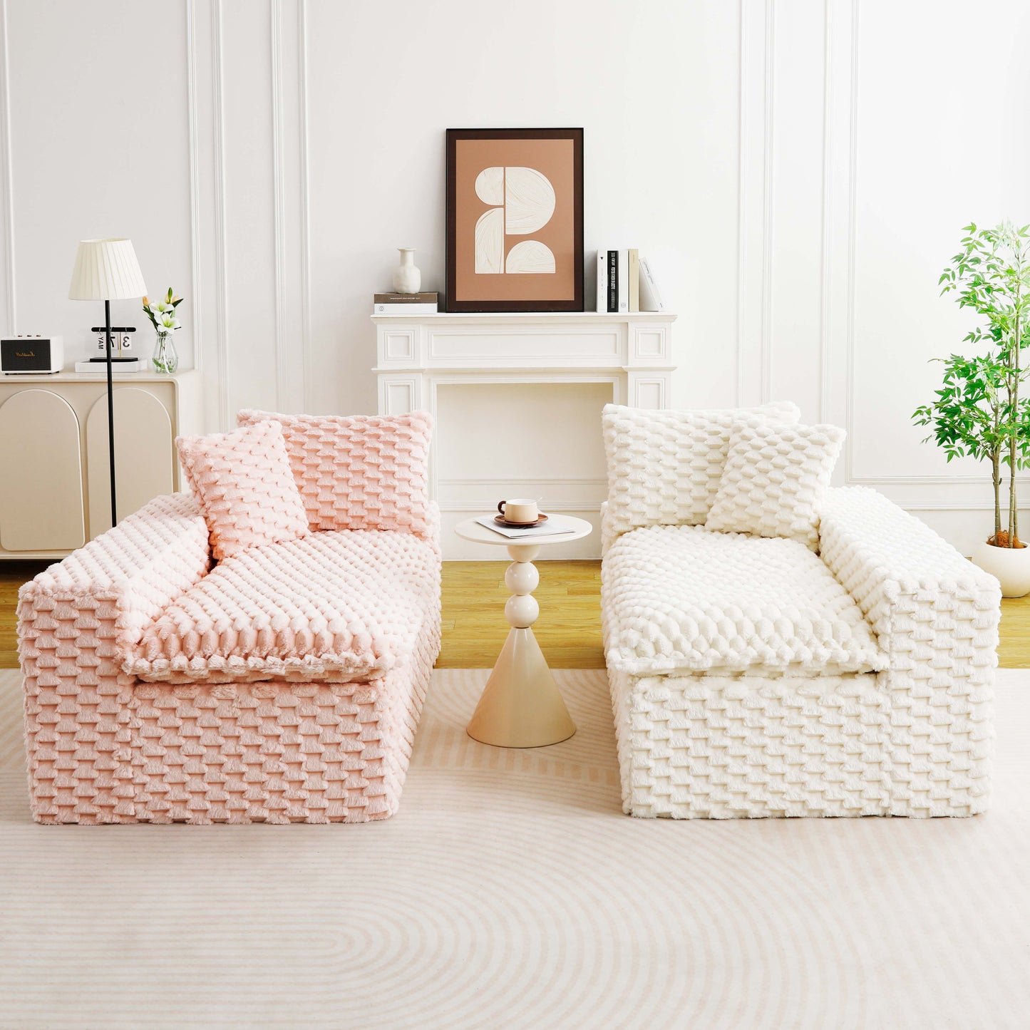 Luxury Pink & White Velvet Multifunctional Sofa - 4-Seater