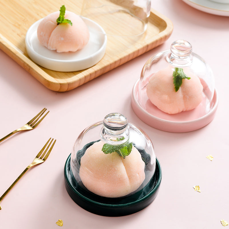 Ceramic Dessert Dish with Lid Set - Nordic Style, Multiple Colors