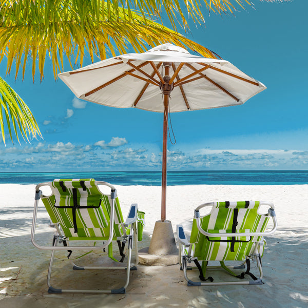 Lightweight Folding Beach Chair - Green Stripes, Adjustable Back