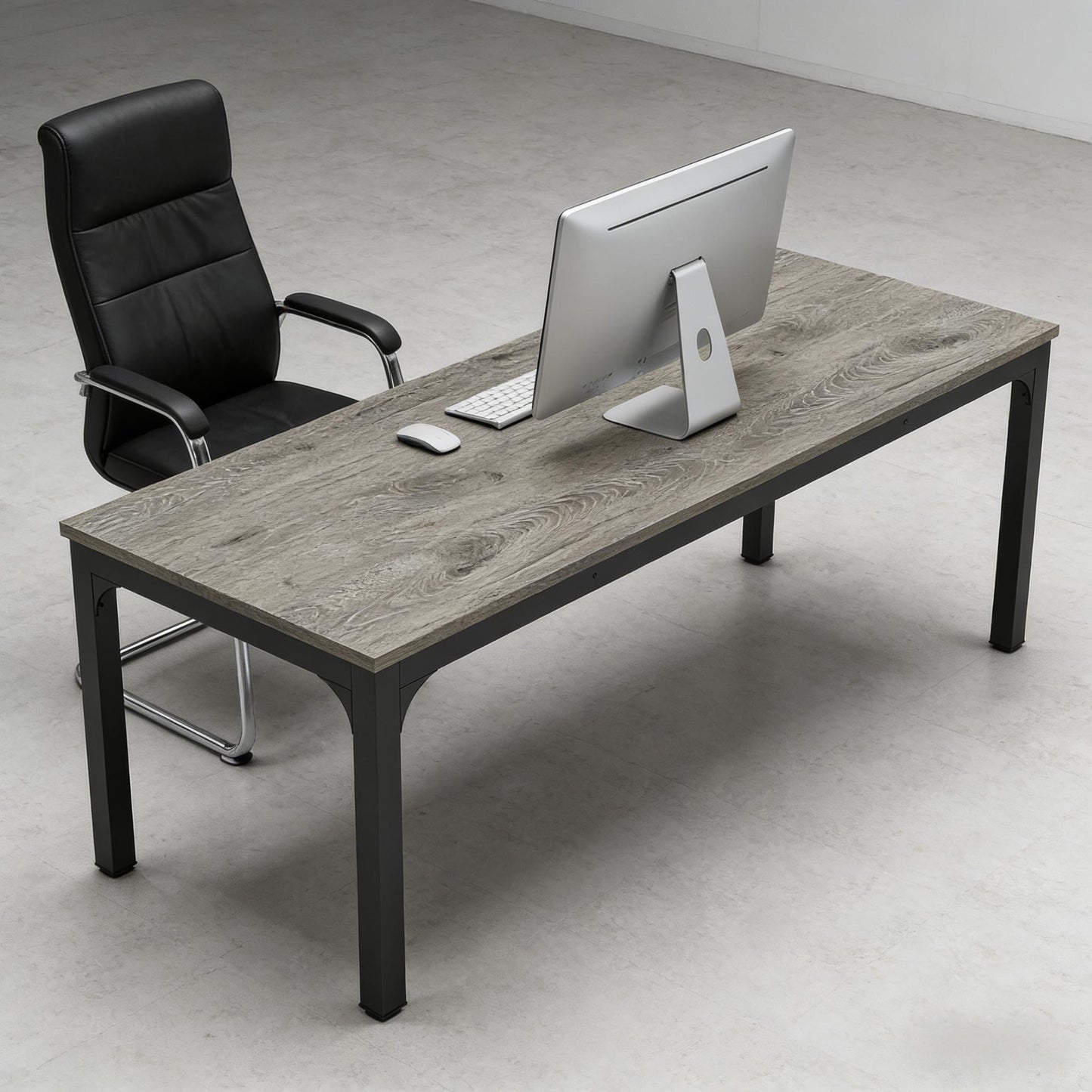 Spacious Rectangle Computer Desk - Black Gray Executive Table