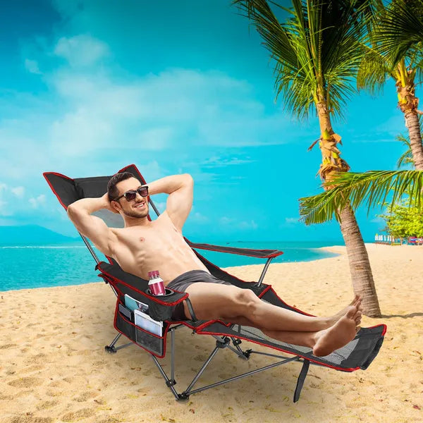 Heavy Duty Foldable Camping Chair with Reclining Backrest & Cup Holder