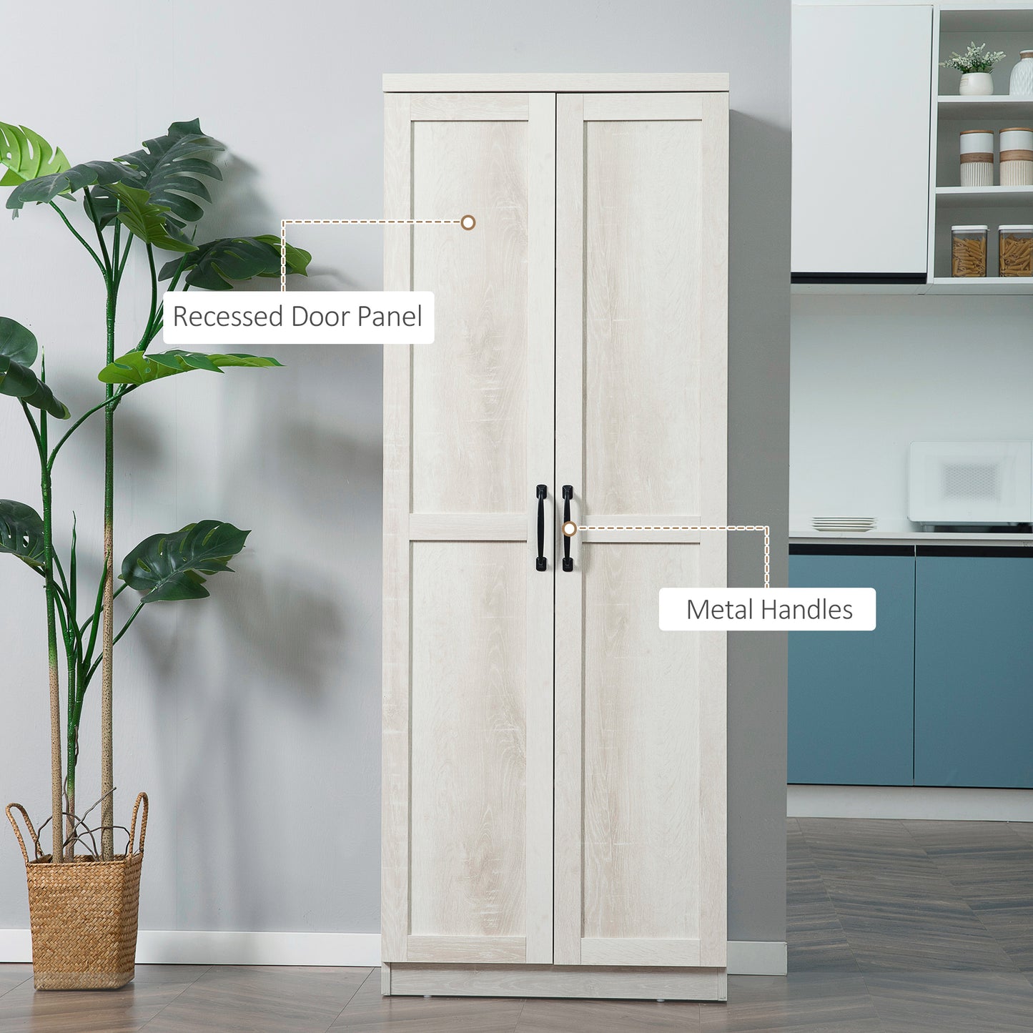 63" Freestanding Kitchen Pantry Cabinet with 5-Tier Shelving - Antique White