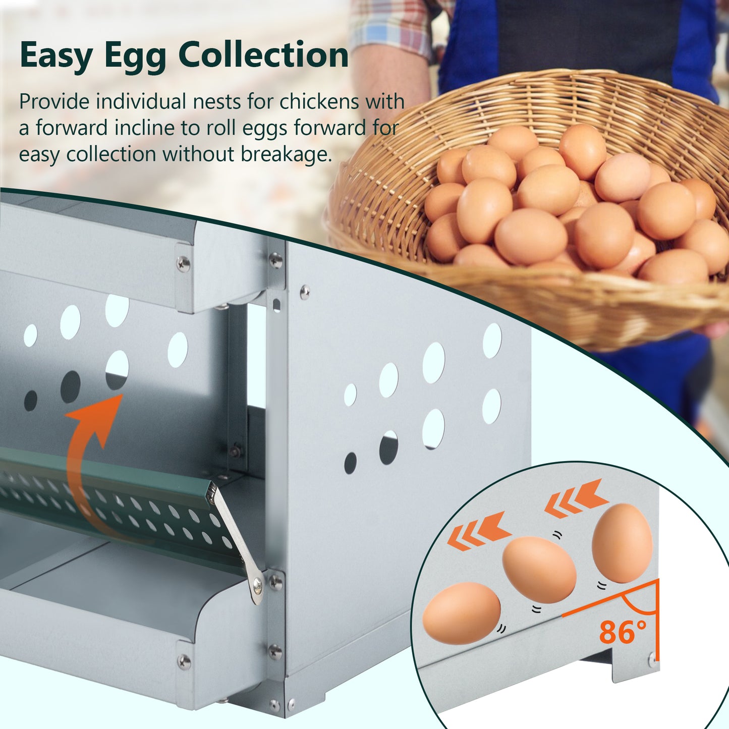 Green Chicken Nesting Box with Roll-Away Egg Collection - 6 Compartments