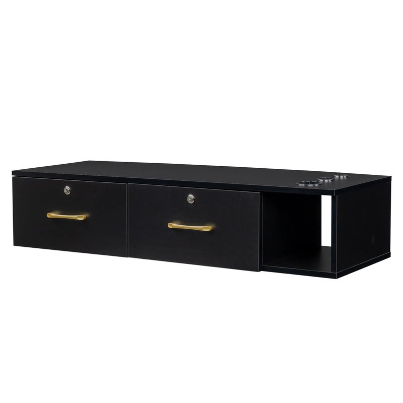 Black Salon Storage Cabinet - 2 Drawers & Lock