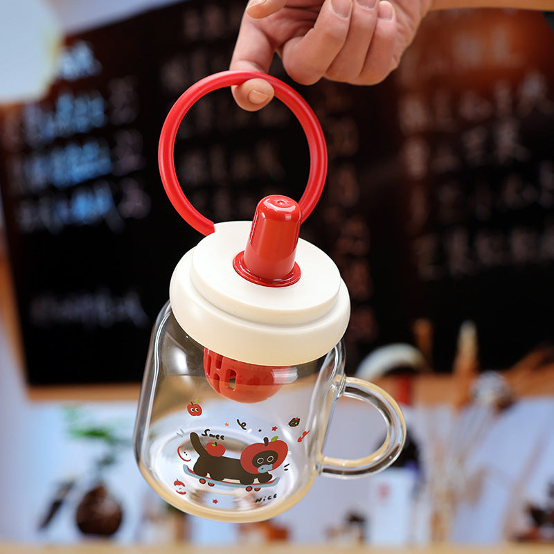 Cute Cat Water Cup with Handle - 600ML Glass Drinking Mug for Home