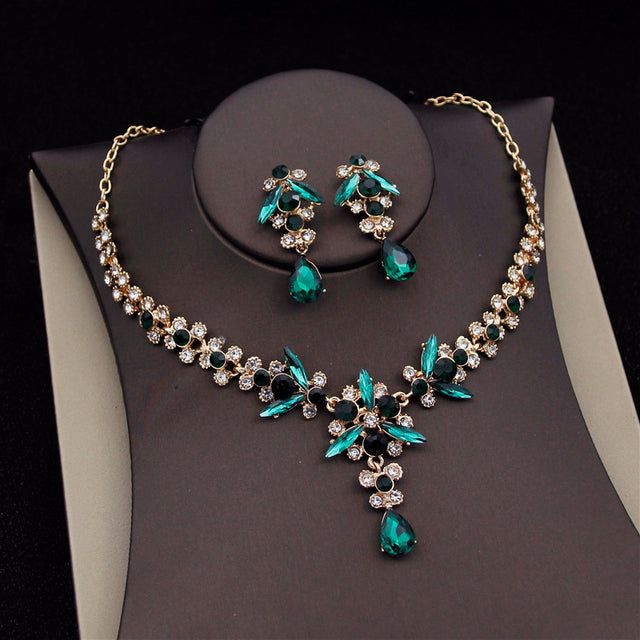 Luxury Bridal Jewelry Set with Tiara Crown Necklace and Earrings - Multiple Colors