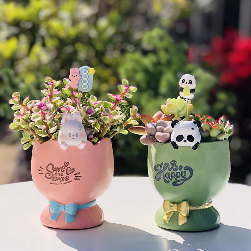 Resin Cartoon Animal Planters - Cute Succulent Flower Pots in Rabbit, Lamb, Cat & Panda Styles