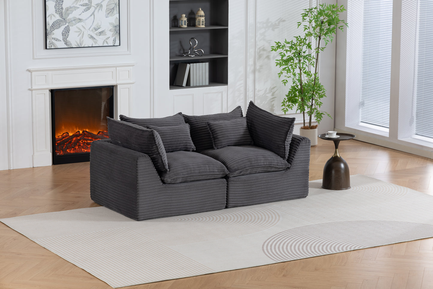 74.8" Wide Modular Sectional Sofa - Antique Grey Corduroy