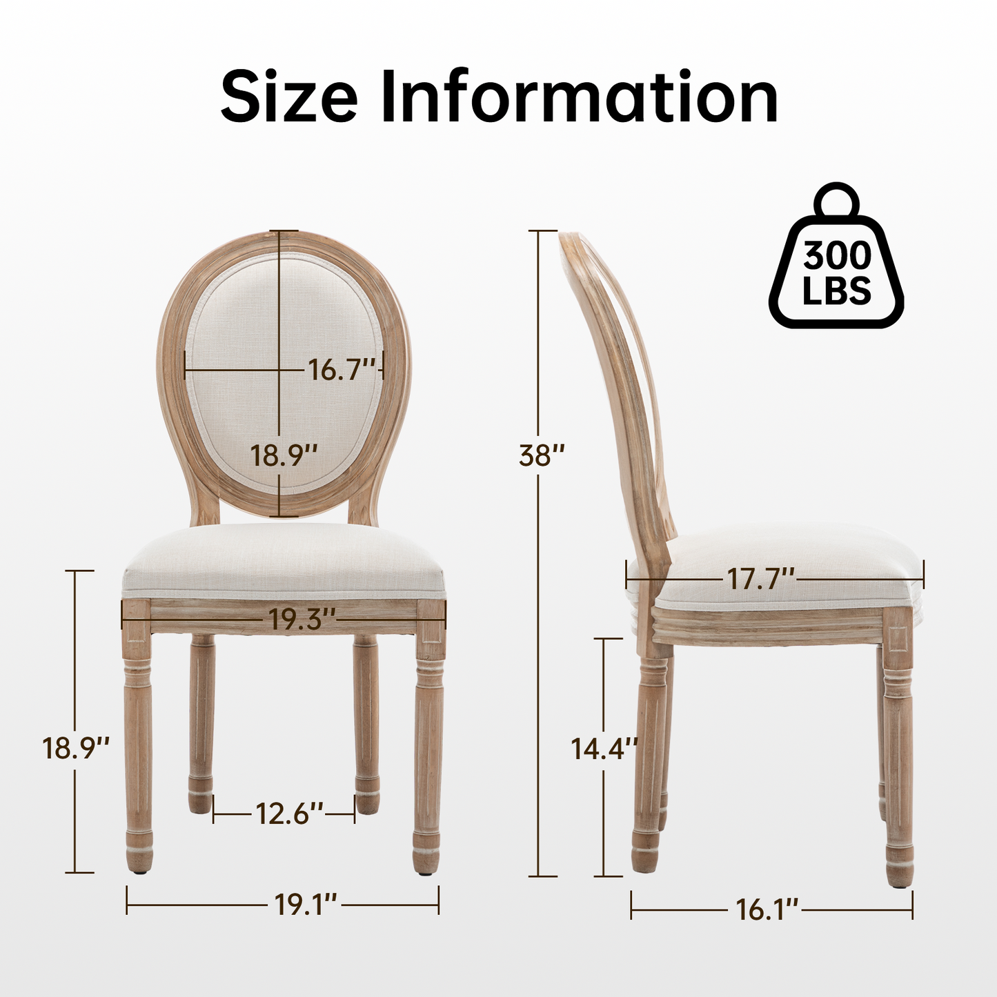 Farmhouse Dining Chairs Set of 2 - Solid Wood Frame with Linen Cushions, Beige