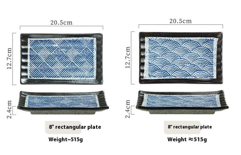 Retro Rectangular Japanese Style Sushi Sashimi Plate - 8 Inch Dinnerware