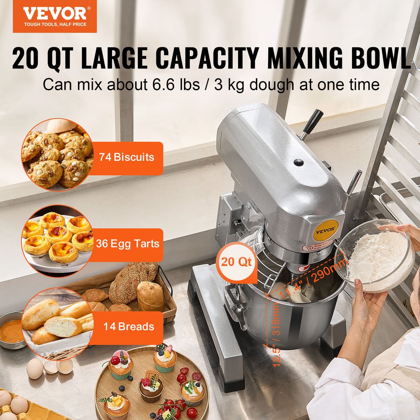 Commercial 18.7L 3-Speed Stainless Steel Food Mixer with 1100W Motor
