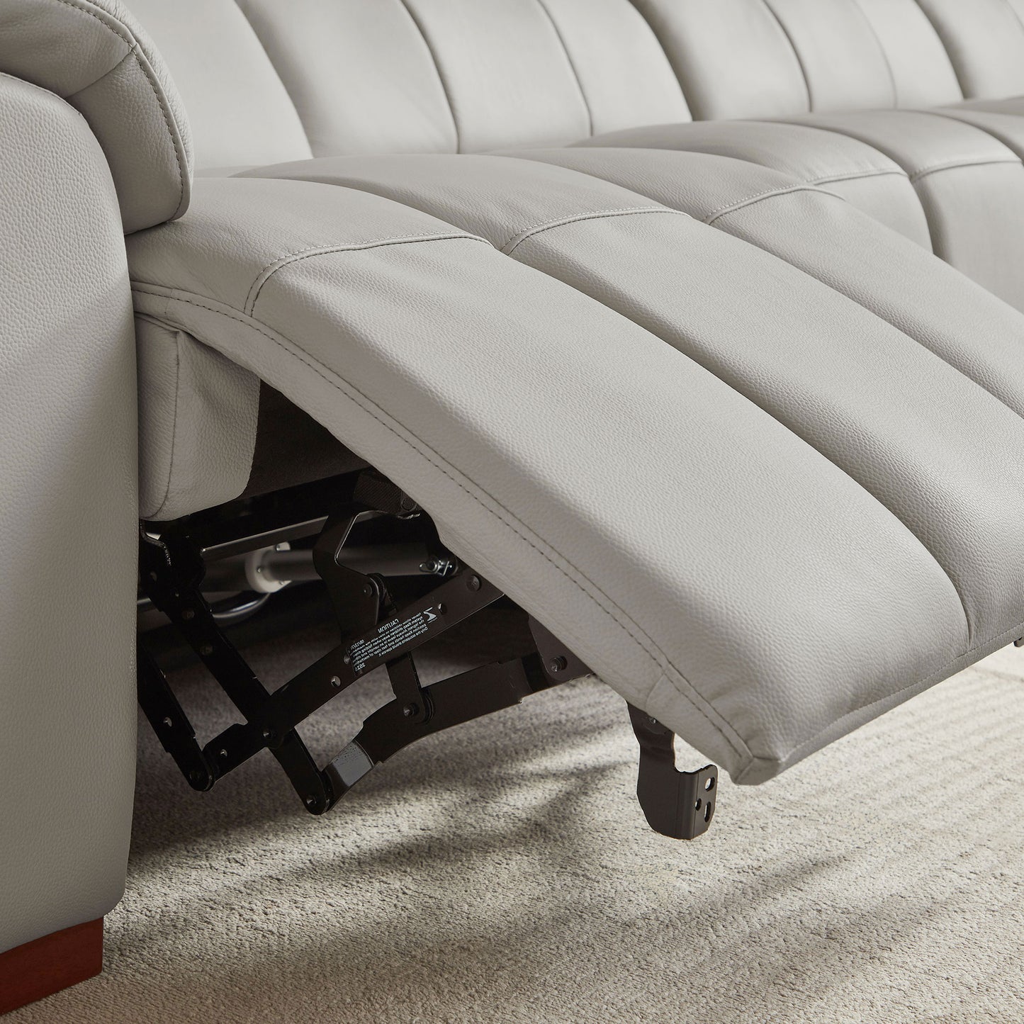Modern 4-Seater Reclining Sofa - Light Grey Genuine Leather