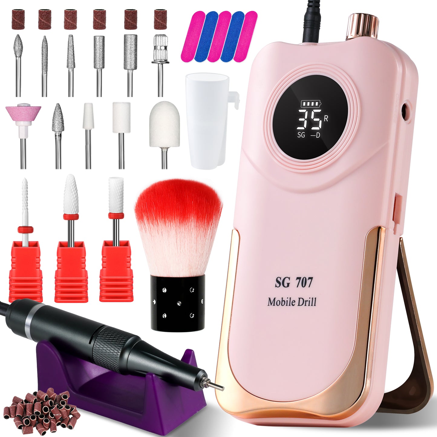 Portable Cordless Electric Nail Drill - 35000 RPM Professional E-File Kit