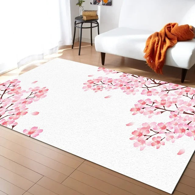 Pastel Cherry Blossom and Crescent Moon Non-Slip Flannel Floor Mat - Home Rug