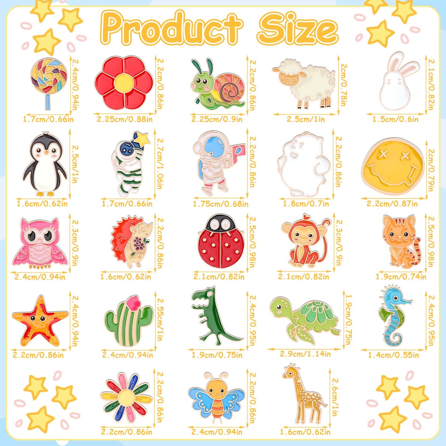 60 Pcs Cute Cartoon Enamel Pins Set - Fun Button Badges