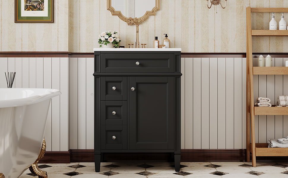 24-Inch Modern Bathroom Vanity with Sink and Storage - Black