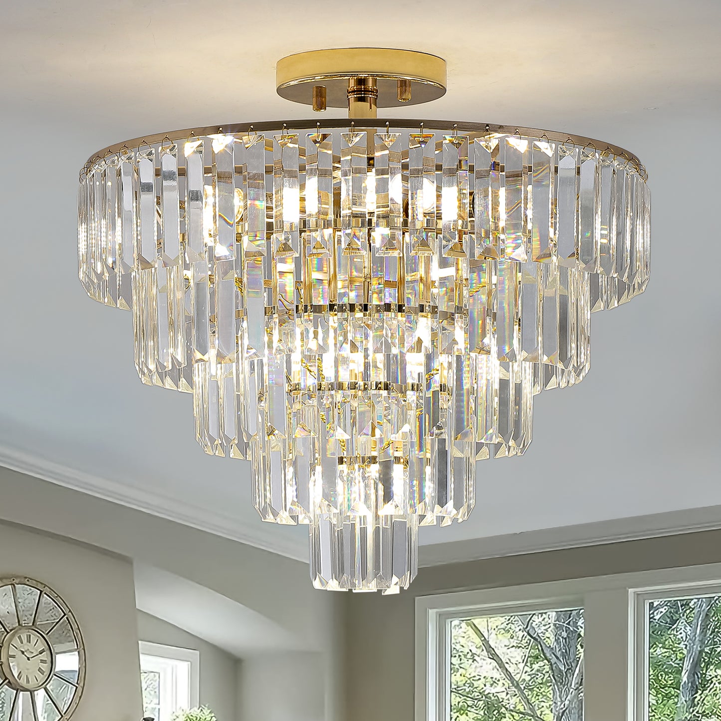 Elegant 5-Tier Gold Crystal Chandelier - Contemporary Ceiling Light Fixture