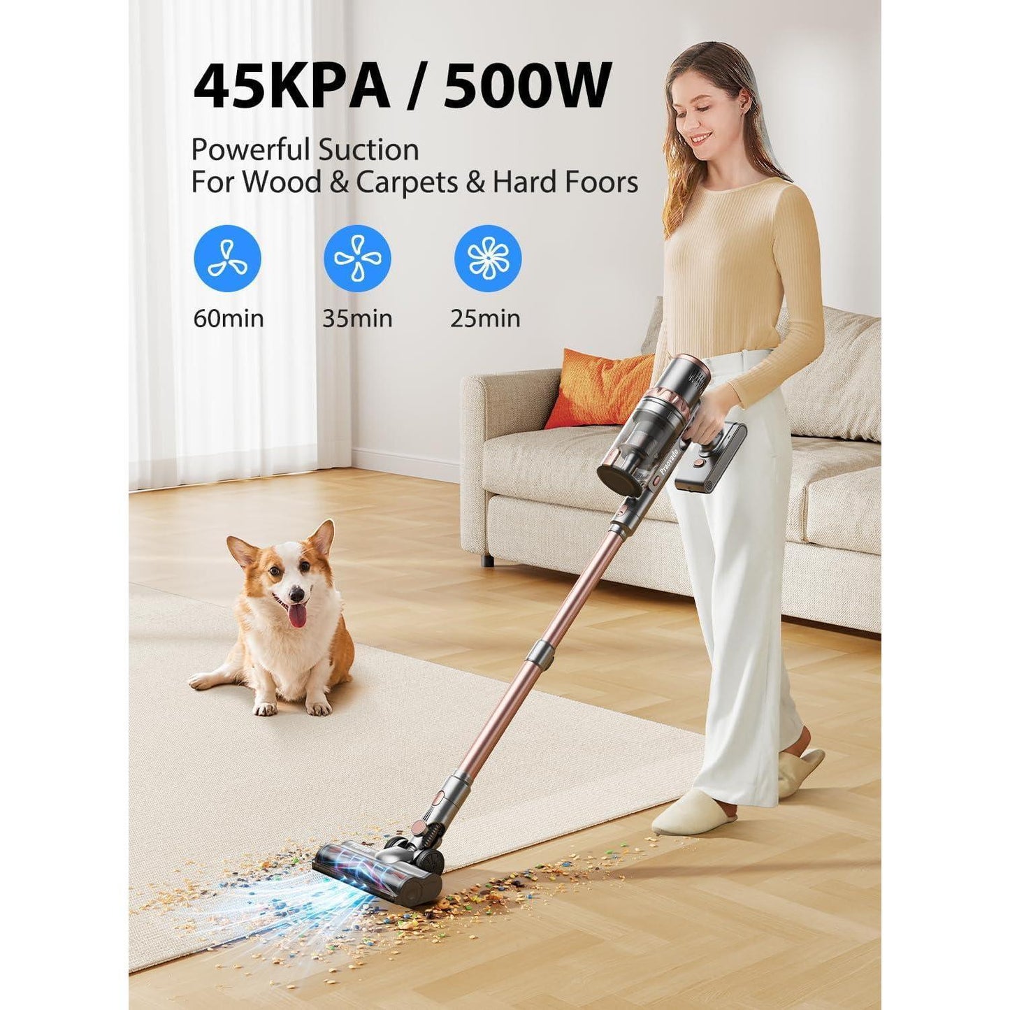Wireless Handheld Pet Hair Vacuum Cleaner with Strong 45KPa Suction and Touch Display