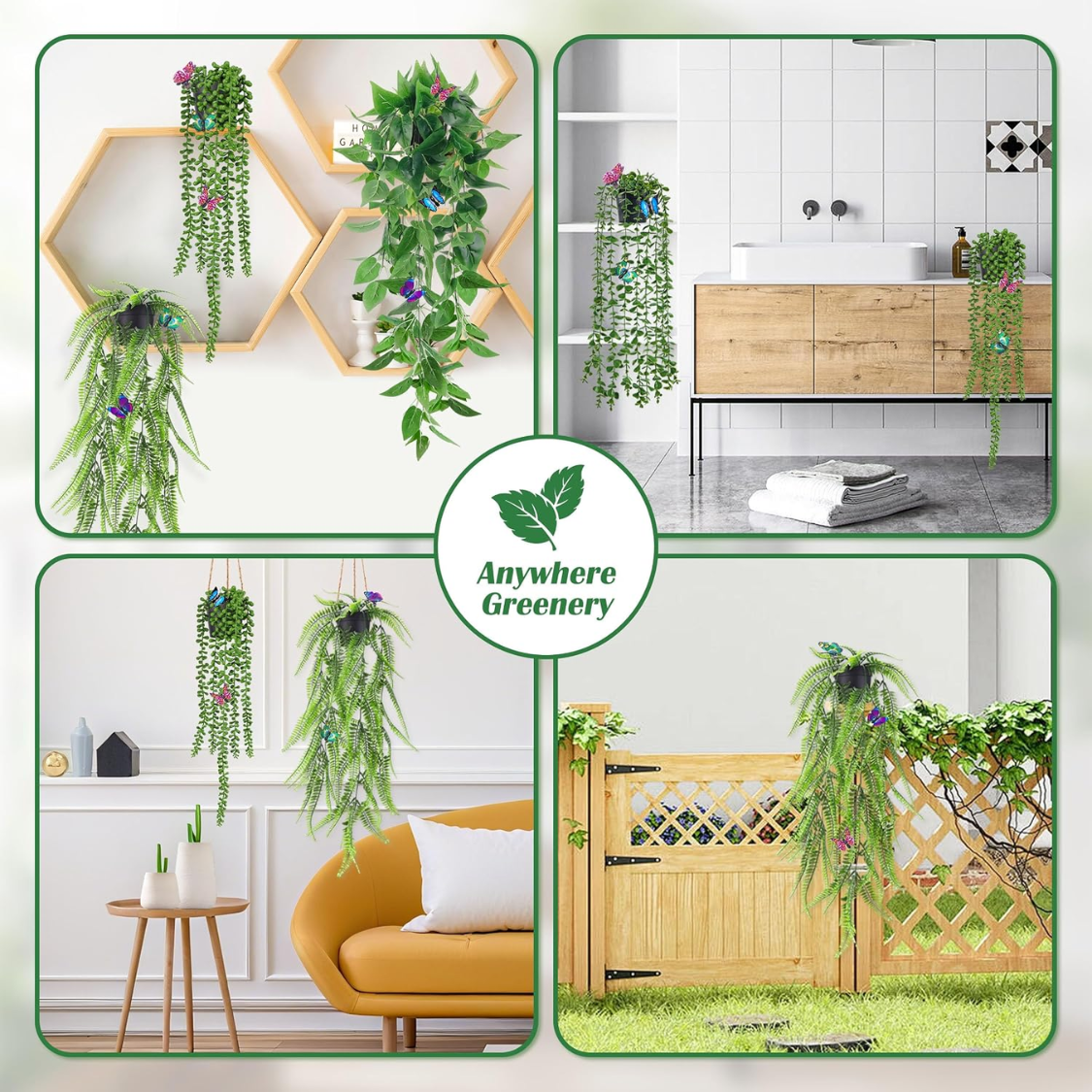 Artificial Hanging Plants with Butterflies - Eucalyptus Ivy Vines