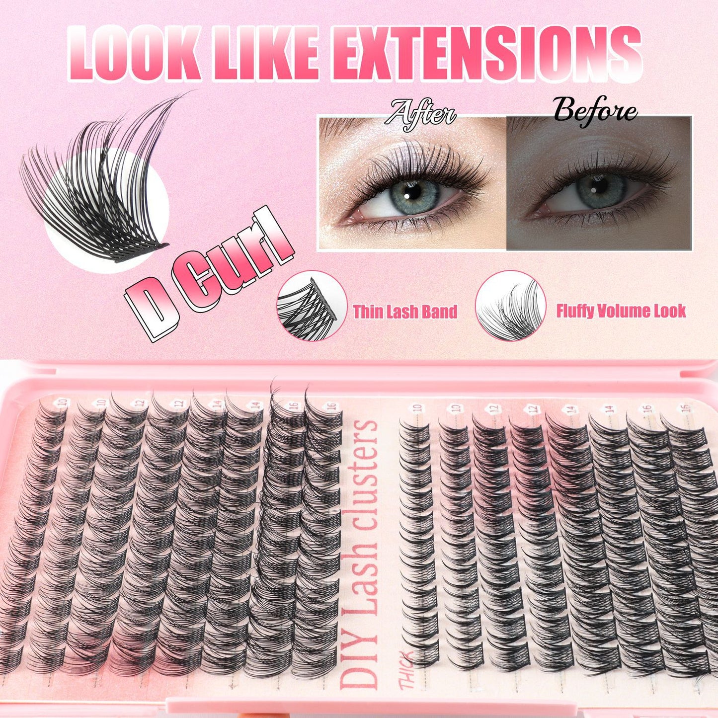 High-Volume False Eyelash Kit with 392 or 600 Clusters - DIY Lash Extensions