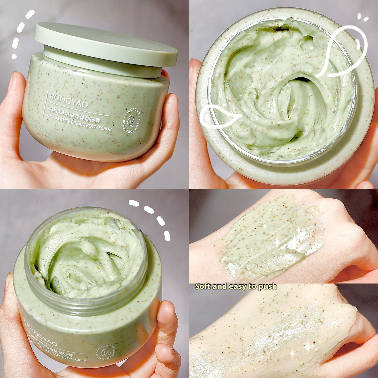 Avocado Ice Cream Body Scrub - Natural Skin Exfoliant for All Skin Types