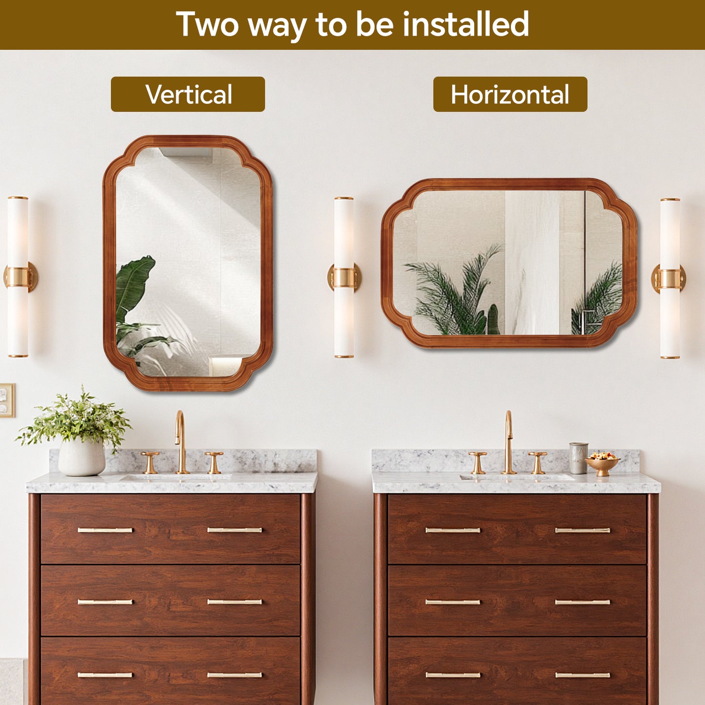 24" x 36" Yellow Brown Solid Wood Decorative Mirror - Rounded Corners
