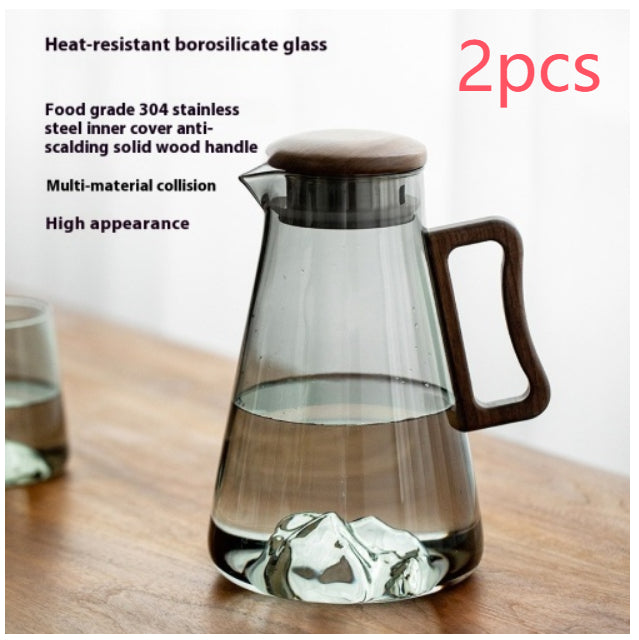 Large Capacity Borosilicate Glass Water Bottle with Wooden Handle - Multiple Styles & Quantities