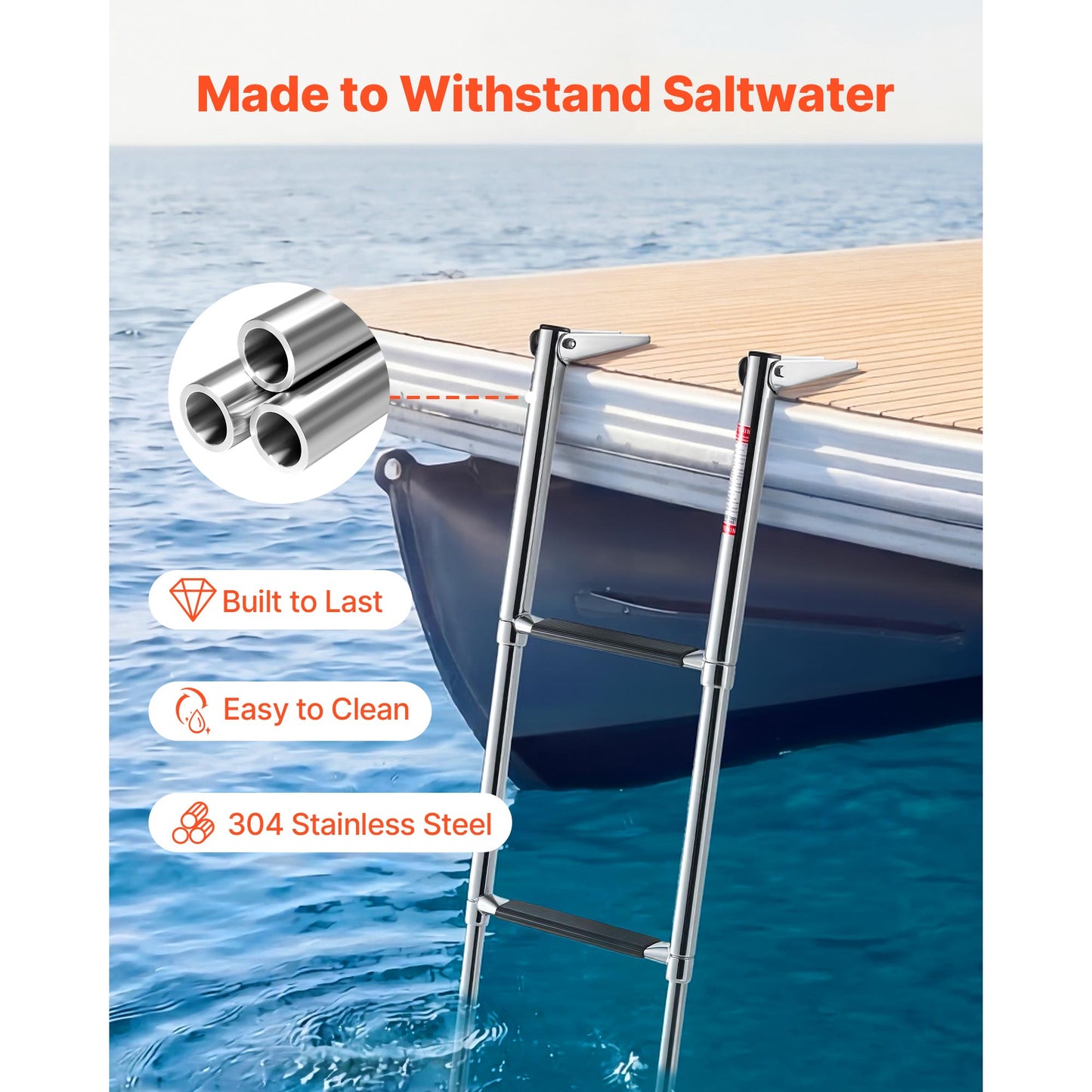 Stainless Steel Telescoping Boat Ladder - 4 Steps, Heavy Duty, Anti-Slip Deck Ladder for Marine Use