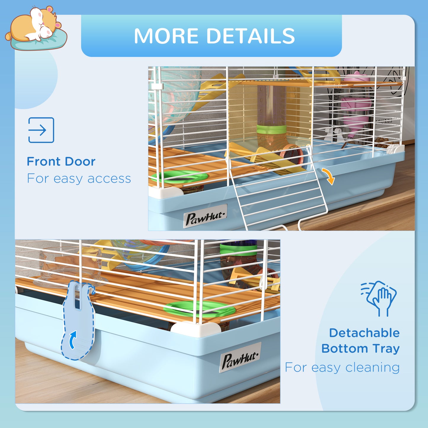 Portable Hamster Cage with 5 Tiers, Exercise Wheel & Tubes - Light Blue