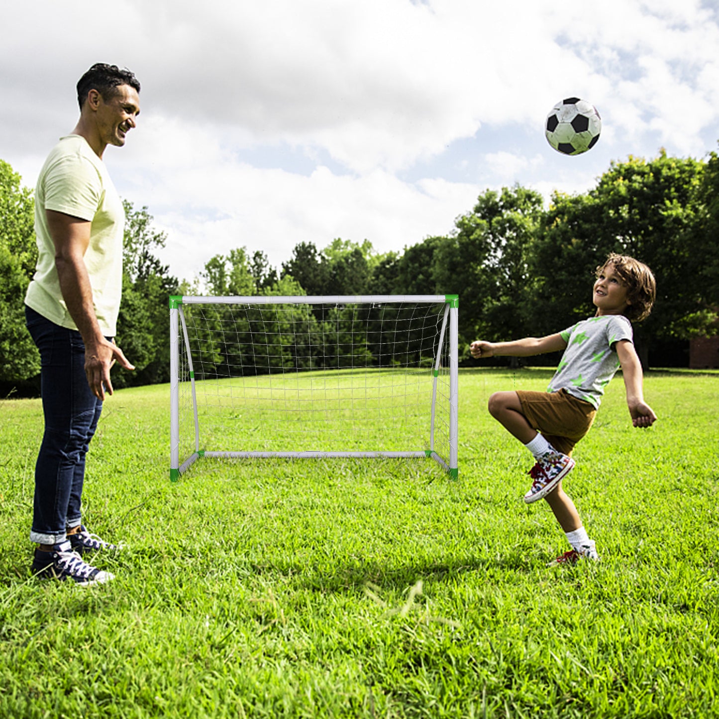6' x 4' PVC Soccer Goal with Net & Ground Nails - White/Green