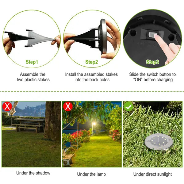Solar Ground Path Lights Waterproof Outdoor Lawn Pathway Lighting - 4 Pack