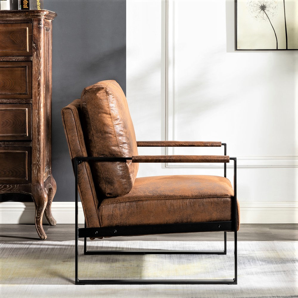 Classic Mid Century Modern Accent Chair With Durable Square Metal