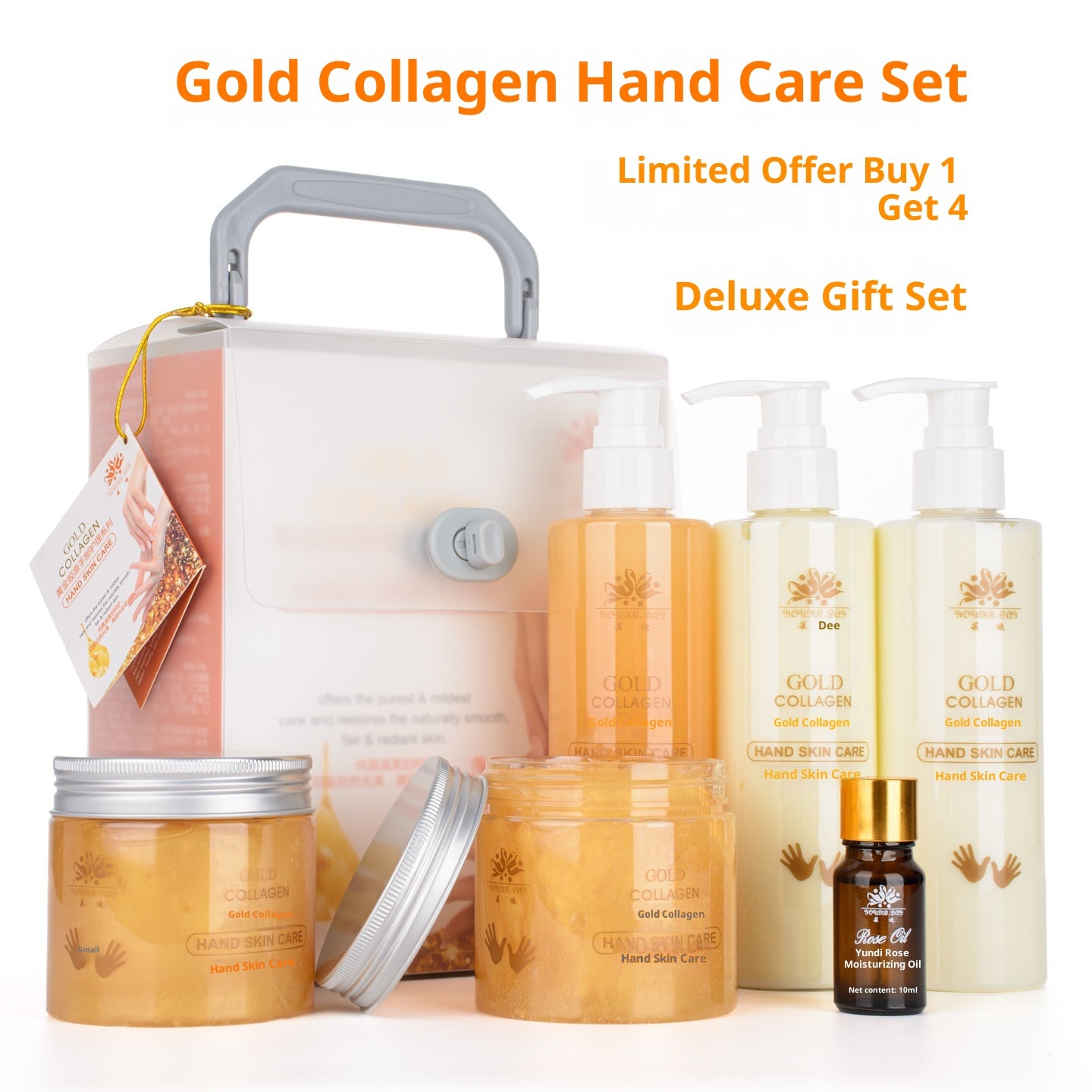Gold Collagen Hand Care Set with Cleansing, Scrub, Mask & Cream - 1010g