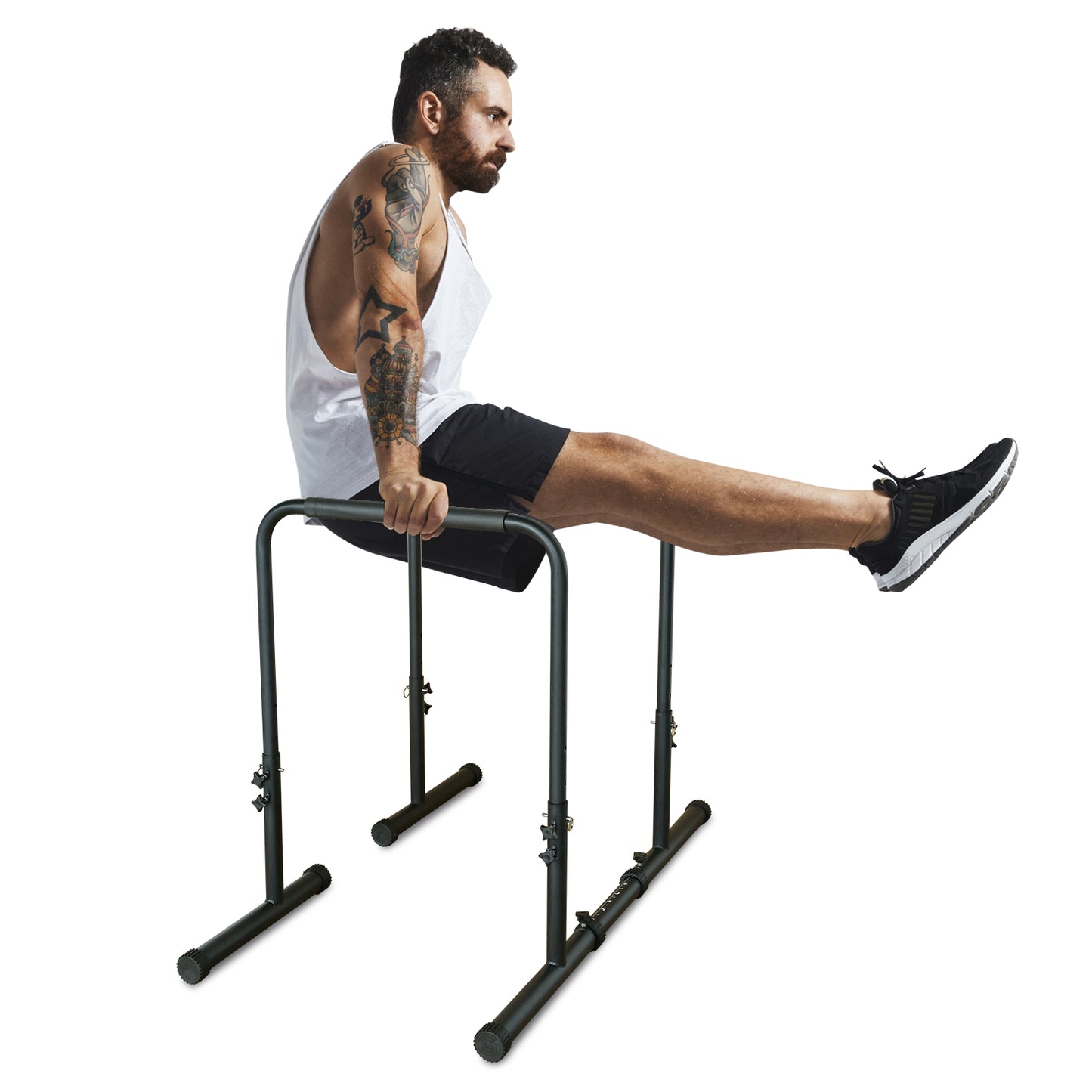 Adjustable Power Tower Dip Station with Pull Up Bar - Black